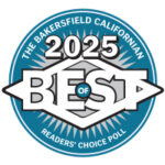 Circular blue badge for The Bakersfield California: 2025 Best of the Best Readers' Choice Poll, Bakersfield, California.